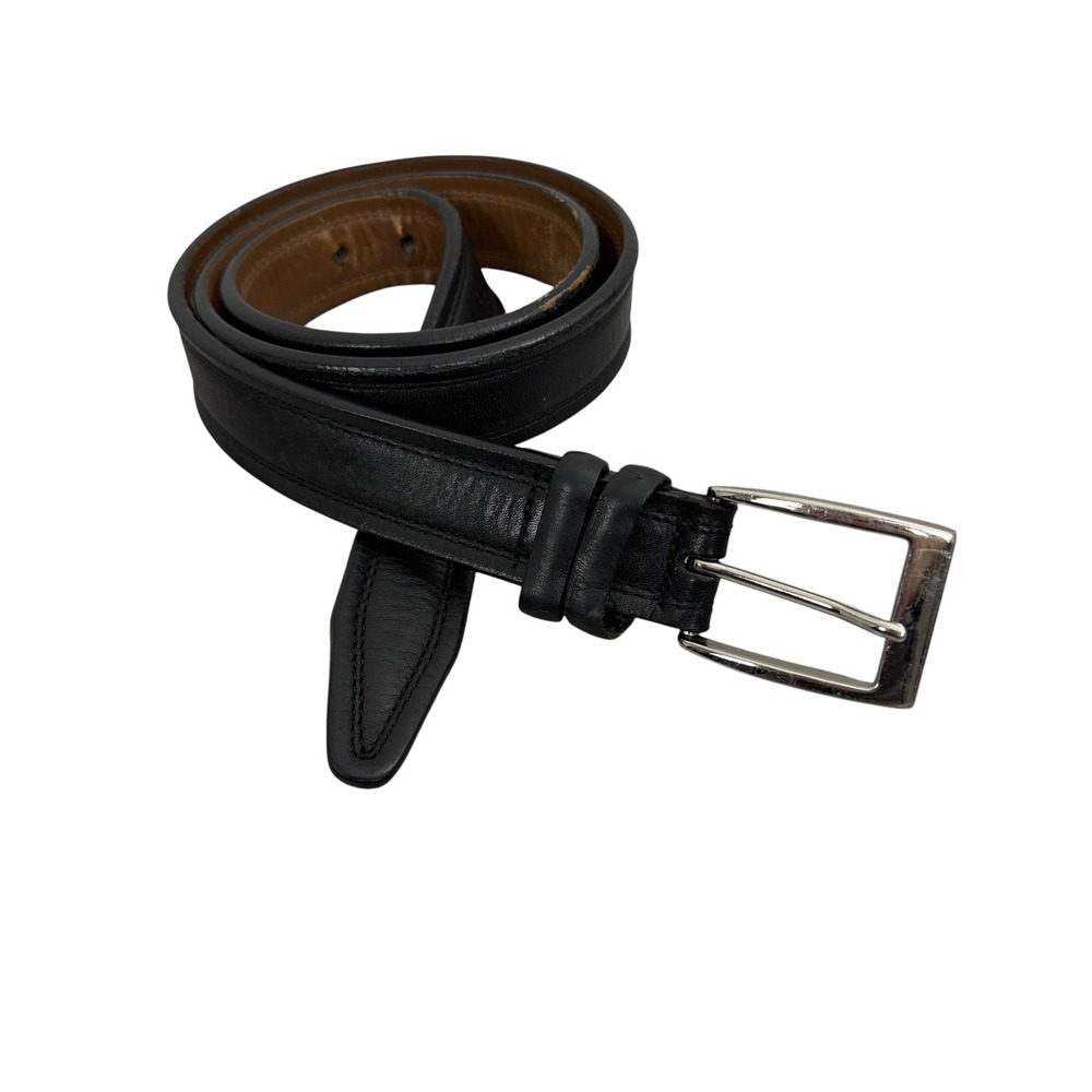 Allen Edmonds Belt Mens 38 Black Leather Silver Buckle 97300